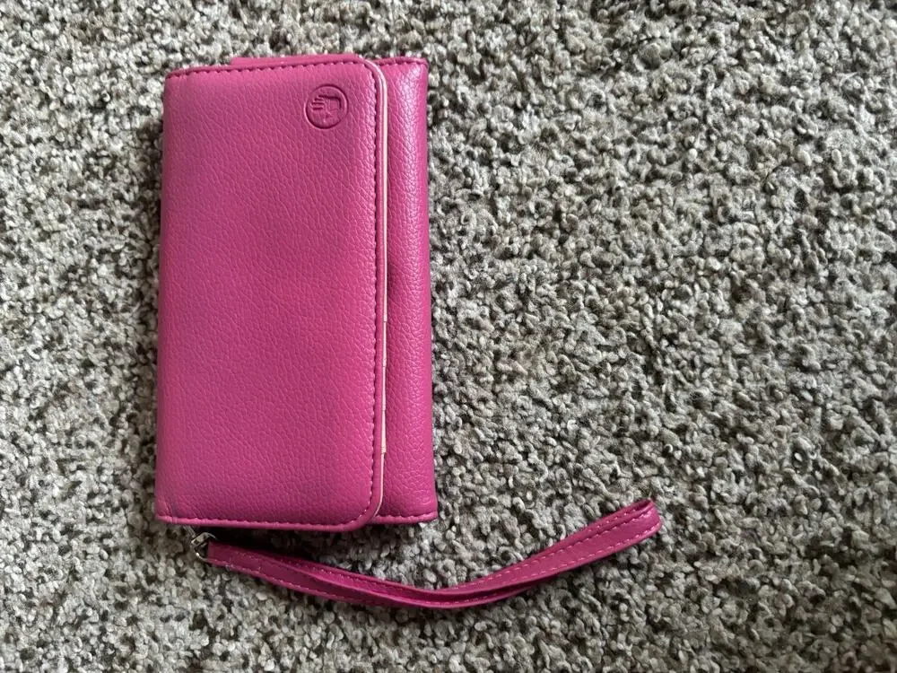 Women’s Pink/Beige Solid Wristlet Wallet w/ Strap, Folding, Card Slots, ID74